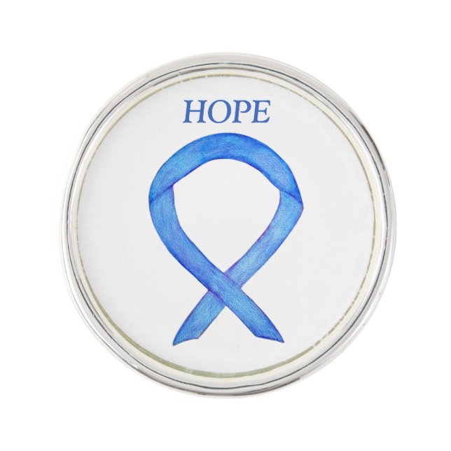Blue Awareness Ribbon Custom Words Lapel Pins (Front)