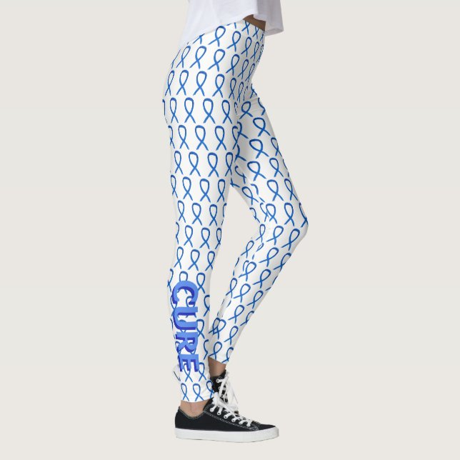 Blue Awareness Ribbon Custom Words Leggings (Right)