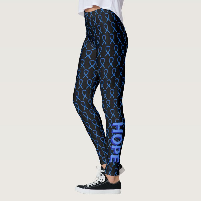 Blue Awareness Ribbon Custom Words Leggings (Left)