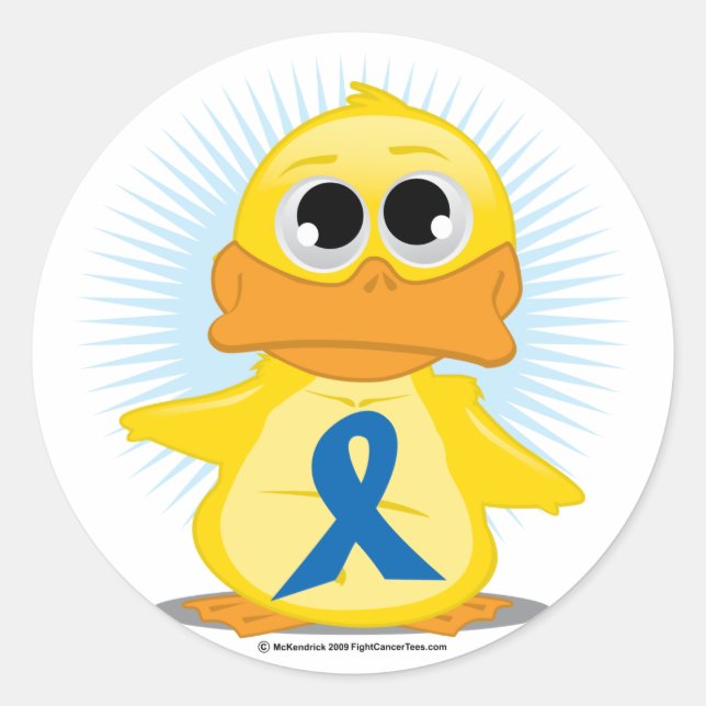 Blue Awareness Ribbon Duck Classic Round Sticker (Front)