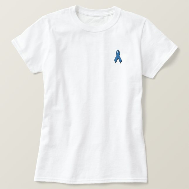 blue awareness ribbon embroidered shirt (Design Front)