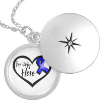Blue Awareness Ribbon For My Hero Silver Plated Necklace