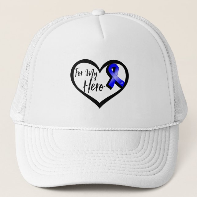 Blue Awareness Ribbon For My Hero Trucker Hat (Front)