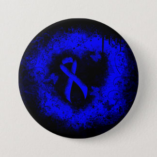 Blue Awareness Ribbon Grunge Heart Button