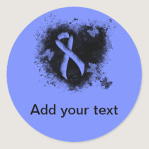 Blue Awareness Ribbon Grunge Heart Classic Round Sticker