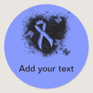 Blue Awareness Ribbon Grunge Heart Classic Round Sticker