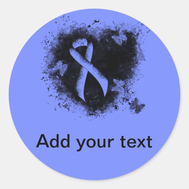 Blue Awareness Ribbon Grunge Heart Classic Round Sticker (Front)