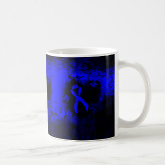 Blue Awareness Ribbon Grunge Heart Coffee Mug