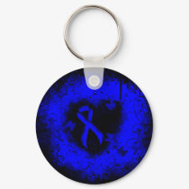 Blue Awareness Ribbon Grunge Heart Keychain
