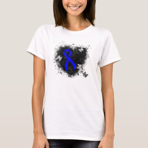 Blue Awareness Ribbon Grunge Heart T_Shirt