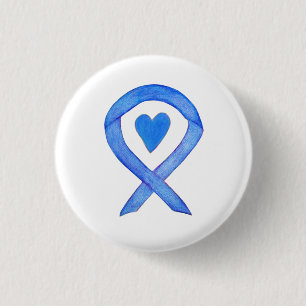 Blue Awareness Ribbon Heart Custom Button Pins