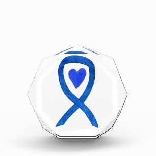 Blue Awareness Ribbon Heart Paperweight Award