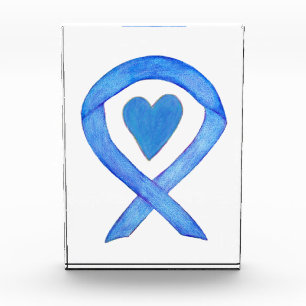 Blue Awareness Ribbon Heart Paperweight Award