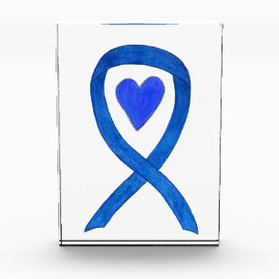 Blue Awareness Ribbon Heart Paperweight Award