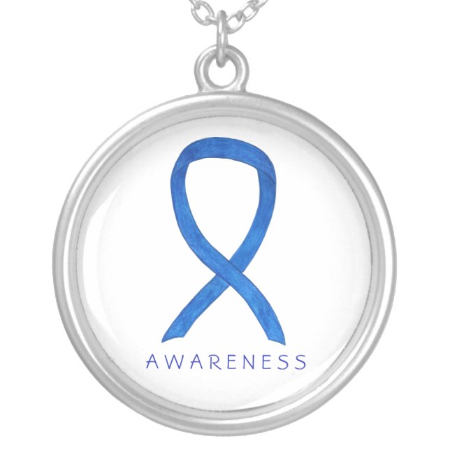 Blue Awareness Ribbon Jewelry  Charm Necklaces (Front)
