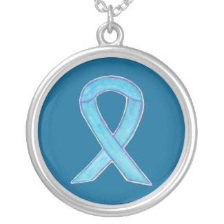 Blue Awareness Ribbon Jewelry Necklace