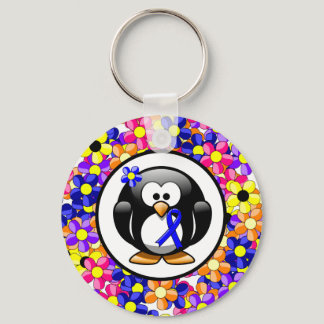 Blue Awareness Ribbon Penguin Keychain