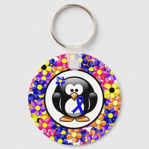 Blue Awareness Ribbon Penguin Keychain