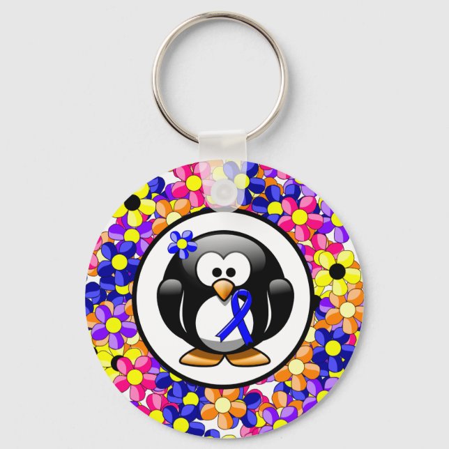 Blue Awareness Ribbon Penguin Keychain (Front)