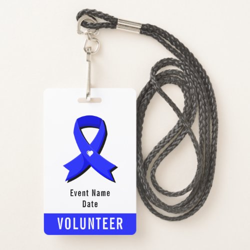 Blue Awareness Ribbon White Heart Event Badge