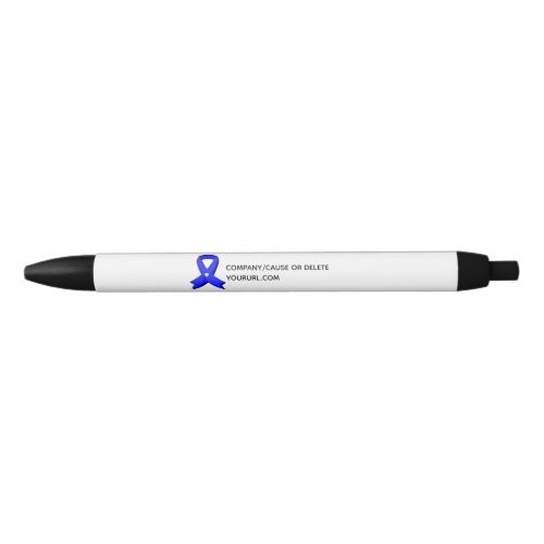 Blue Awareness Ribbon White Heart Fundraiser Black Ink Pen