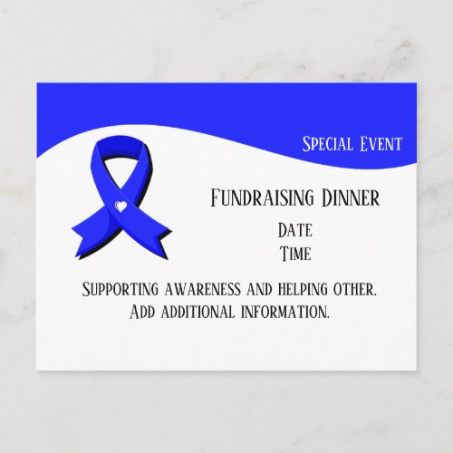 Blue Awareness Ribbon White Heart Fundraiser Postcard