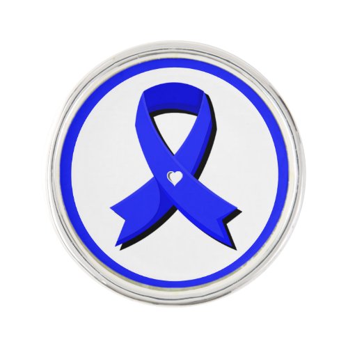 Blue Awareness Ribbon White Heart Lapel Pin