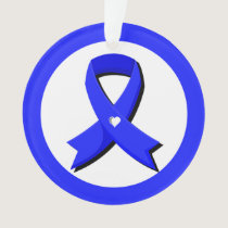 Blue Awareness Ribbon White Heart Ornament