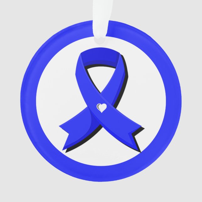 Blue Awareness Ribbon White Heart Ornament (Front)