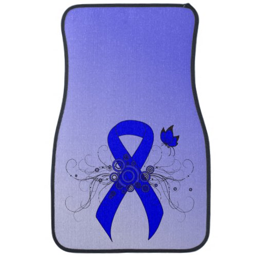 Blue Awareness Ribbon with Butterfly Car Mat
