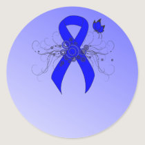 Blue Awareness Ribbon with Butterfly Classic Round Sticker