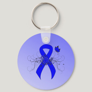 Blue Awareness Ribbon with Butterfly Keychain