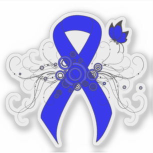 Blue Awareness Ribbon with Butterfly Sticker