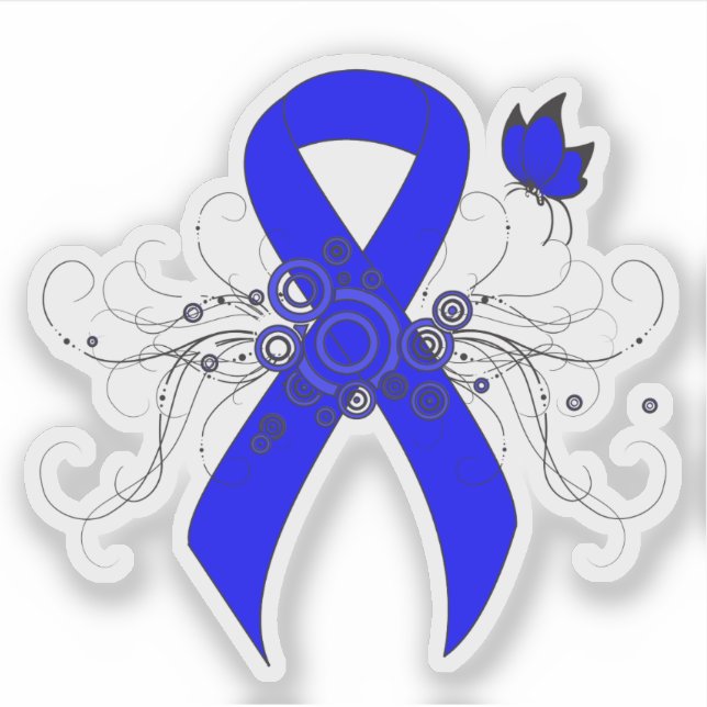 Blue Awareness Ribbon with Butterfly Sticker (Front)