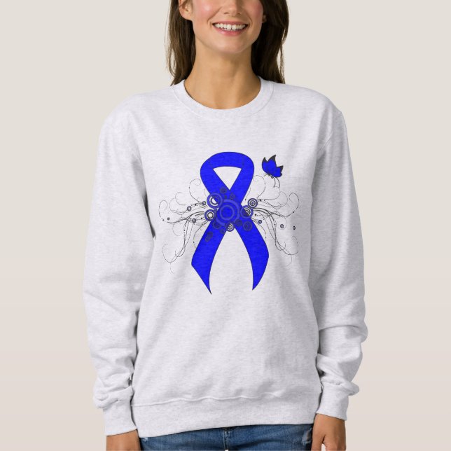 Blue Awareness Ribbon with Butterfly Sweatshirt (Front)