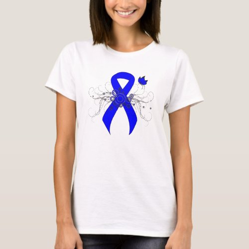 Blue Awareness Ribbon with Butterfly T_Shirt