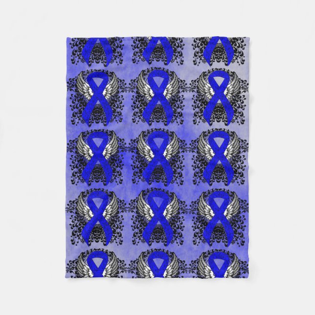 Blue Awareness Ribbon with Wings Fleece Blanket (Front)