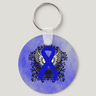 Blue Awareness Ribbon with Wings Keychain