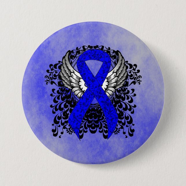 Blue Awareness Ribbon with Wings Pinback Button (Front)