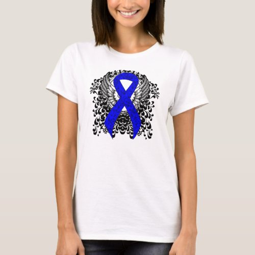 Blue Awareness Ribbon with Wings T_Shirt