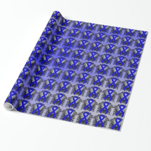 Blue Awareness Ribbon with Wings Wrapping Paper