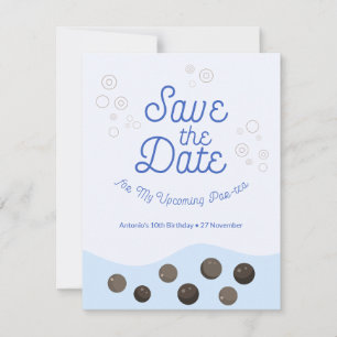 Blue Axolotl Bubble Tea Par-tea Birthday Party Save The Date