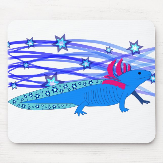 Blue Axolotl with stars Mouse Pad (Front)
