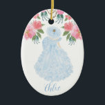 Blue Azalea Trail Maid Watercolor Ceramic Ornament<br><div class="desc">Design based on an original watercolor painting by the shop owner. Trail maids are the ambassadors for the city of Mobile, Al. This design was created from my watercolor paintings. Accented with watercolor flowers and foliage to frame the beautiful, iconic city ambassadors. The blue dress, parasol, and ruffled hat are...</div>