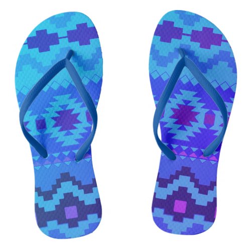 Blue aztec pattern  flip flops