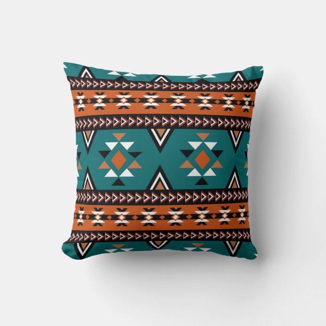Blue Aztec Pattern  Throw Pillow (Front)