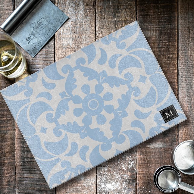  Blue Azulejos Portuguese Mediterranean Monogram Cutting Board (Blue Azulejos Portuguese Mediterranean Monogram Cutting Board)