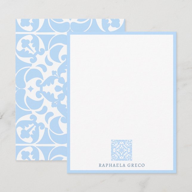  Blue Azulejos Portuguese Spanish Mediterranean Note Card (Front/Back)