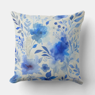 Blue Azure Botanical Elegance Throw Pillow