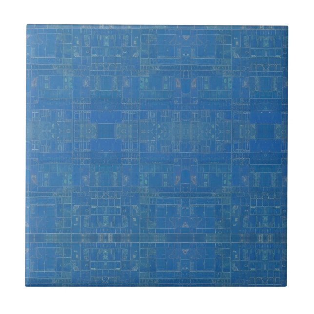 Blue azure teal geometric design kitty voices  ceramic tile (Front)